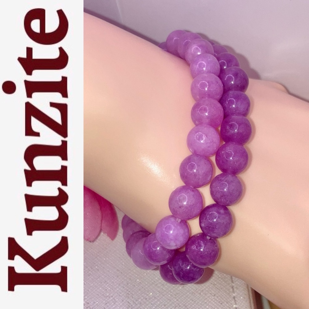 2pk Genuine Purple Kunzite Crystal Round Beaded Bracelet